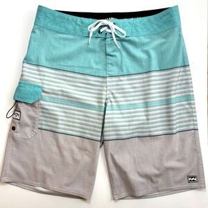 Billabong Recycler All Day Pro Board Shorts Aqua‎ Heather Grey Stripe Size 30